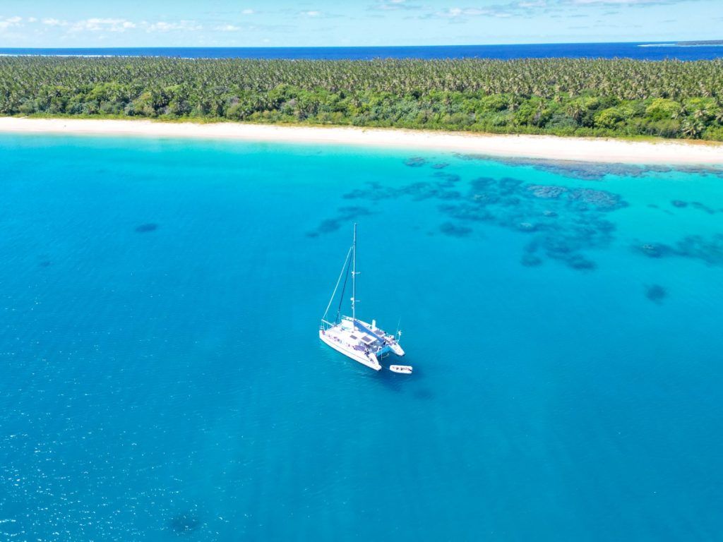 A breathtaking aerial view of Vava'u, Tonga, highlighting its pristine beaches and turquoise waters.